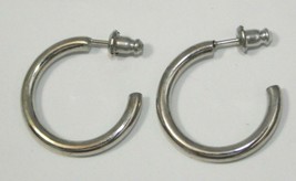 Vintage new old stock 70&#39;s silver tone plain hoop post earrings 3/4&quot; x 2mm - £3.99 GBP