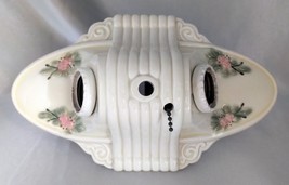 Antique Porcelain Flush Mount Ceiling Double Light Fixture w/ Pink Flora... - $58.70