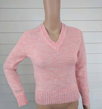 70s Sweater Marled Salmon Jumper Pullover Acrylic Nylon XS - $9.00