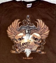 Planet Hollywood Tee Shirt Brown Las Vegas Skulls Sword Size S 100% Cotton - £13.86 GBP