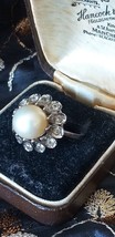 Vintage 1990-s Large Pearl and CZ Sterling Silver Ring Size UK S , US 9 - £62.51 GBP