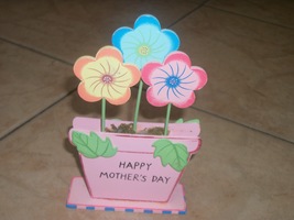 Wood flowers in a wood pot hand made decor Happy Mother&#39;s Day - £10.23 GBP