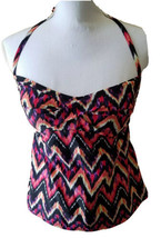 Tankini Swim Suit Top Halter Size S Lined Chevron Catalina Black Pink Orange - £7.00 GBP