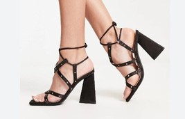 RAID Wide Fit Elinora Block Heel Sandals with Stud Detail in Black (10) - $15.89