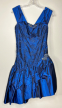 Vintage 80s Cocktail Prom Party blue asymmetrical hem Dress Small? READ - £44.16 GBP