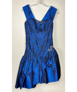 Vintage 80s Cocktail Prom Party blue asymmetrical hem Dress Small? READ - £43.31 GBP