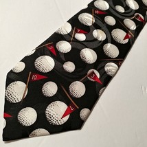 Head to Toes Mens Necktie Black White 100% Silk Golf Balls Tie - $12.02