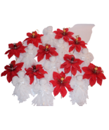 Lot of 18 Handcrafted Angels – 8 White Yarn Ribbon Pearl – 10 Poinsettia... - $18.00