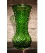 Vintage 8.5&quot; Tall Hoosier Glass Emerald Green Vase Embossed Marked#4086 MCM - $9.80