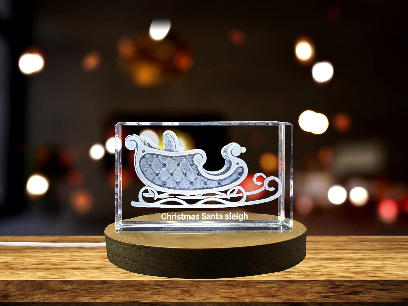 LED Base included | Enchanting Christmas Santa Sleigh | 3D Engraved Crystal