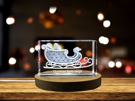 LED Base included | Enchanting Christmas Santa Sleigh | 3D Engraved Crystal - £32.16 GBP+