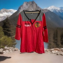 Chicago Blackhawks Womens New Era 3/4 Sleeve Jersey Shirt Size 2XL V Neck Red - $13.82