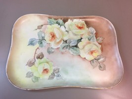 Antique Limoges France Dresser Tray with Hand Painted Roses Gilt Edge - $89.09