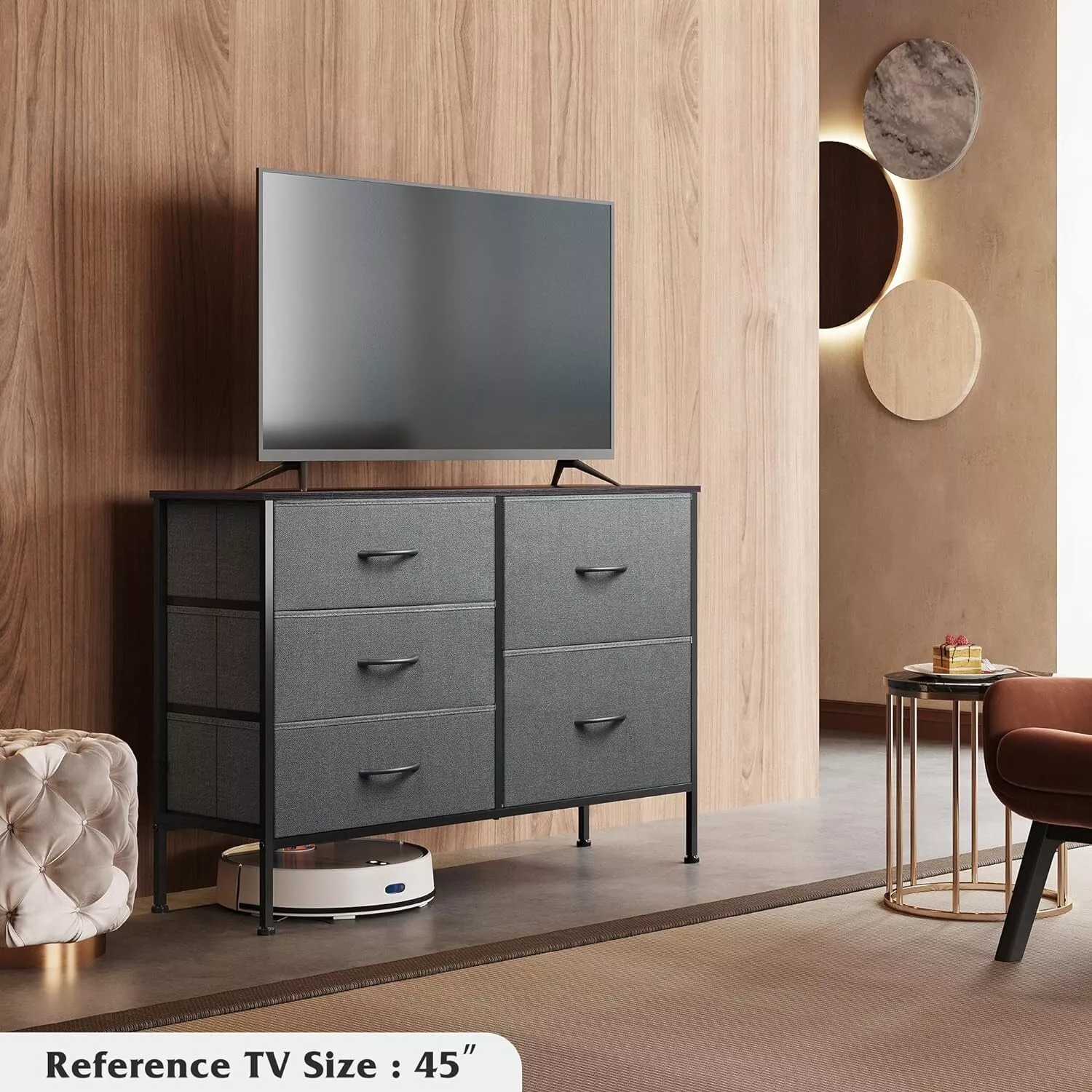 Gray 5 Drawer Tall Dresser Storage Tower: Efficient Bedroom Organizer - $105.63 CAD