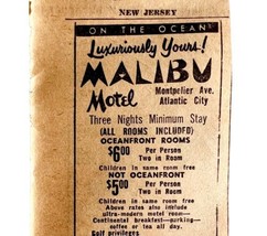 Malibu Motel Atlantic City Advertisement 1963 New Jersey Oceanfront DWDD17 - £31.37 GBP