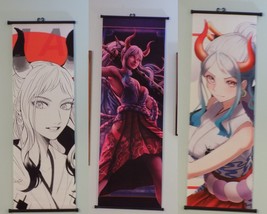 3 Japanese Anime Art Print Wall Hanging Scroll Decor Horned Female Demon Lot - £61.92 GBP