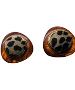 Vintage 1980-90s Gold Tone Lucite Fabric Animal Print Clip  Earrings Geo... - $16.83