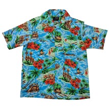 Vtg 70s VanCort 100% Polyester Hawaiian shirt Sz M 15-15.5 Turquoise Red - $43.56
