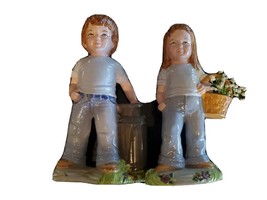 Vintage Matching Pair Boy Girl In Jeans Porcelain Figures Hand Painted Unbranded - £30.55 GBP
