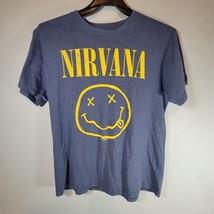 Nirvana Shirt Mens Large Kurt Cobain Rock Band Graphic Smiley Face Casual - $11.99