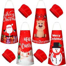 4 Sets Christmas Kids Apron And Chef Hat Boys Girls Aprons With 2 Pocket... - £32.20 GBP