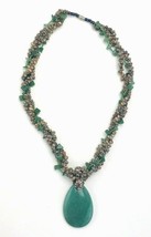 Green Aventurine Teardrop Pendant Multi Strand Seashell Necklace - £15.65 GBP