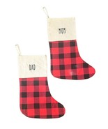 Buffalo Plaid Red Black Check Embroidered Mom &amp; Dad 19.5&quot; Christmas Stoc... - $22.81 CAD