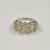 2.02CT 5 Stone Pear Natural Fancy Yellow Diamond Wedding Band 14k Gold - £3,347.90 GBP