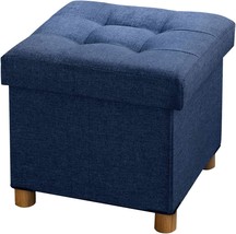 Foldable Storage Ottoman Footrest And Seat Cube In Blue, 15&quot; X 15&quot; X 14P... - $45.98