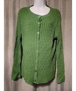 Laura Scott Women Green Size Petite XL Collarless Cable-Knit Cardigan Sw... - $276.11 MXN