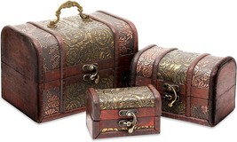 Set Of 3 Small Wooden Treasure Chest Boxes With Flower Motif,, 3 Sizes - £26.37 GBP