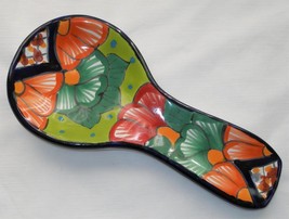 Mexican Talavera Large Wide Hand-Painted 10&quot; Long Clay Spoon Rest S3 - £14.07 GBP