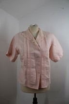 Vtg 6P Pink Double Breasted Pleat Short Sleeve Lace Collar Top Prairie C... - £17.92 GBP