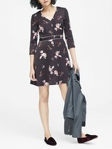 Banana Republic Floral Soft Black V-neck Banded Waist Fit Flare Dress 2 10 Tall - $69.99