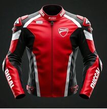 Red, Black &amp; White Ducati MotoGP-Inspired Motorcycle Racing Leather Jacket - $230.00