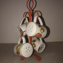 2 Sets Retro Mushrooms Salt &amp; Pepper Shakers Takahashi Porcelain W/Orange Rack - £50.31 GBP