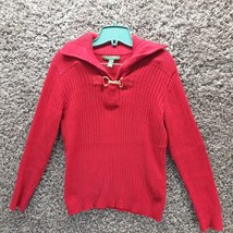 Ralph Lauren LRL Sweater Women Medium Red Clasp Front Cute Collared V Neck - $287.27 MXN