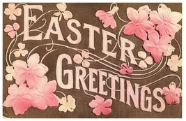 Easter Greetings Pink Flowers Embossed Postcard 1914 - £10.24 GBP