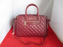 Michael Kors Selma Large Top Zip Quilted Leather Satchel $398 Claret #019 - £99.57 GBP