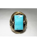 ESTATE A.J. Platero Navajo Gold Plated Gilt Sterling Turquoise Ring Vint... - £188.70 GBP