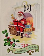 Santa Claus Postcard Christmas Saint Nick Toys Stocking Fireplace Series JP 1916 - £11.07 GBP
