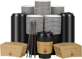 Disposable Thickened Coffee Cups with Lid 12Oz 100Pack , Scald Resistant Cup Sle - £32.12 GBP