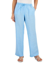 allbrand365 designer Womens Petite Linen Drawstring Pants,Sky Blue,Medium - $29.70