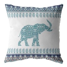 18 Teal Ornate Elephant Suede Throw Pillow - £43.97 GBP
