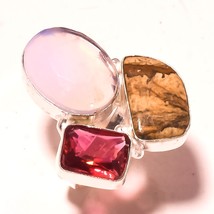 Picture Jasper Rubellite &amp; Milky Opal Handmade Ring Jewelry 6&quot; SA 2287 - £4.14 GBP