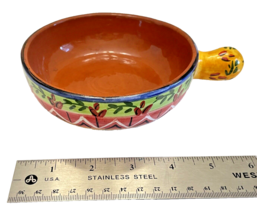Pottery Bowl Portugal Hand-Painted Terra Cotta Small Signed Glazed Handl... - $18.55