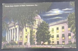 Vintage Florida State Capitol at Night Tallahassee FL Florida Linen Postcard - £6.16 GBP