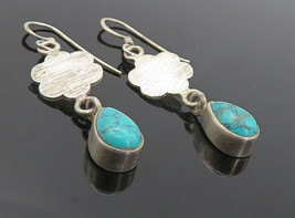 925 Sterling Silver - Vintage Turquoise Flower Link Dangle Earrings - EG3444 - £24.67 GBP