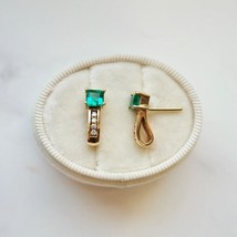 3.00Ct Asscher Cut Simulated  Emerald Stud Earrings 14k Yellow Gold Plated Women - £86.72 GBP