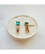 3.00Ct Asscher Cut Simulated  Emerald Stud Earrings 14k Yellow Gold Plat... - £87.86 GBP